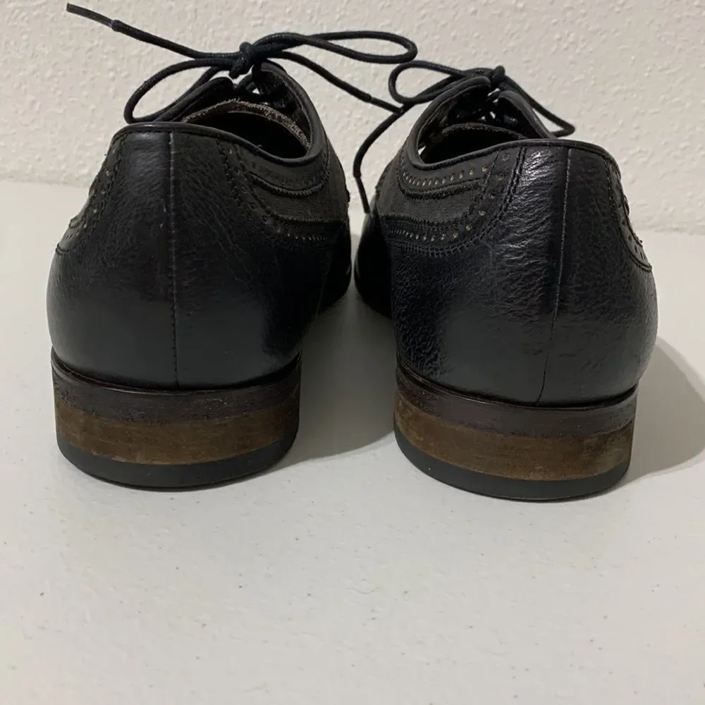 John Varvatos USA Black Leather & Canvas‎ Wing Tip Shoe Sz 11.5